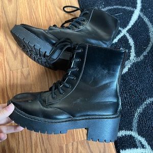 Combat black lace up tie boots zip in back